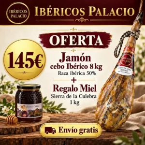 Jamón de Cebo Ibérico 8kg. más tarro de miel Sierra de la Culebra